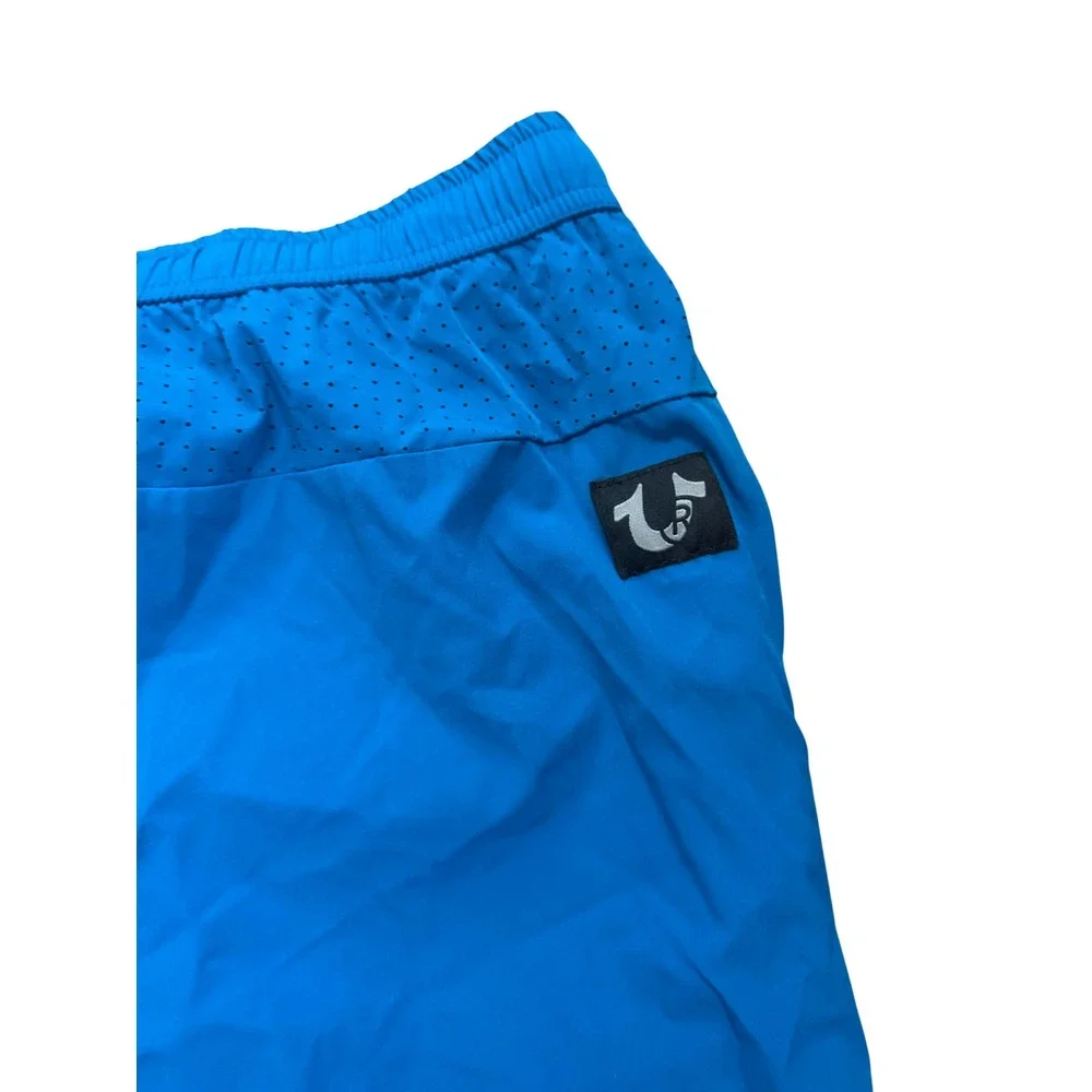 True Religion TR Sport Men's Blue‎ Athletic Shorts L Zipper Pockets Reflective